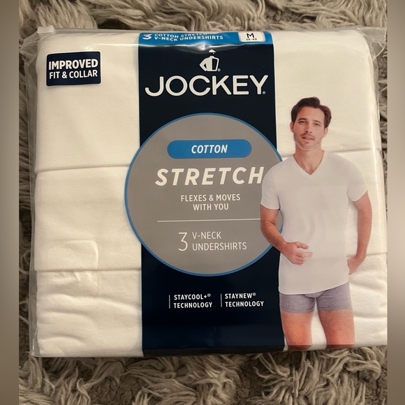 JOCKEY COTTON STRETCH V NECK UNDERSHIRTS 2 SIZES WHITE. - Picture 3 of 7